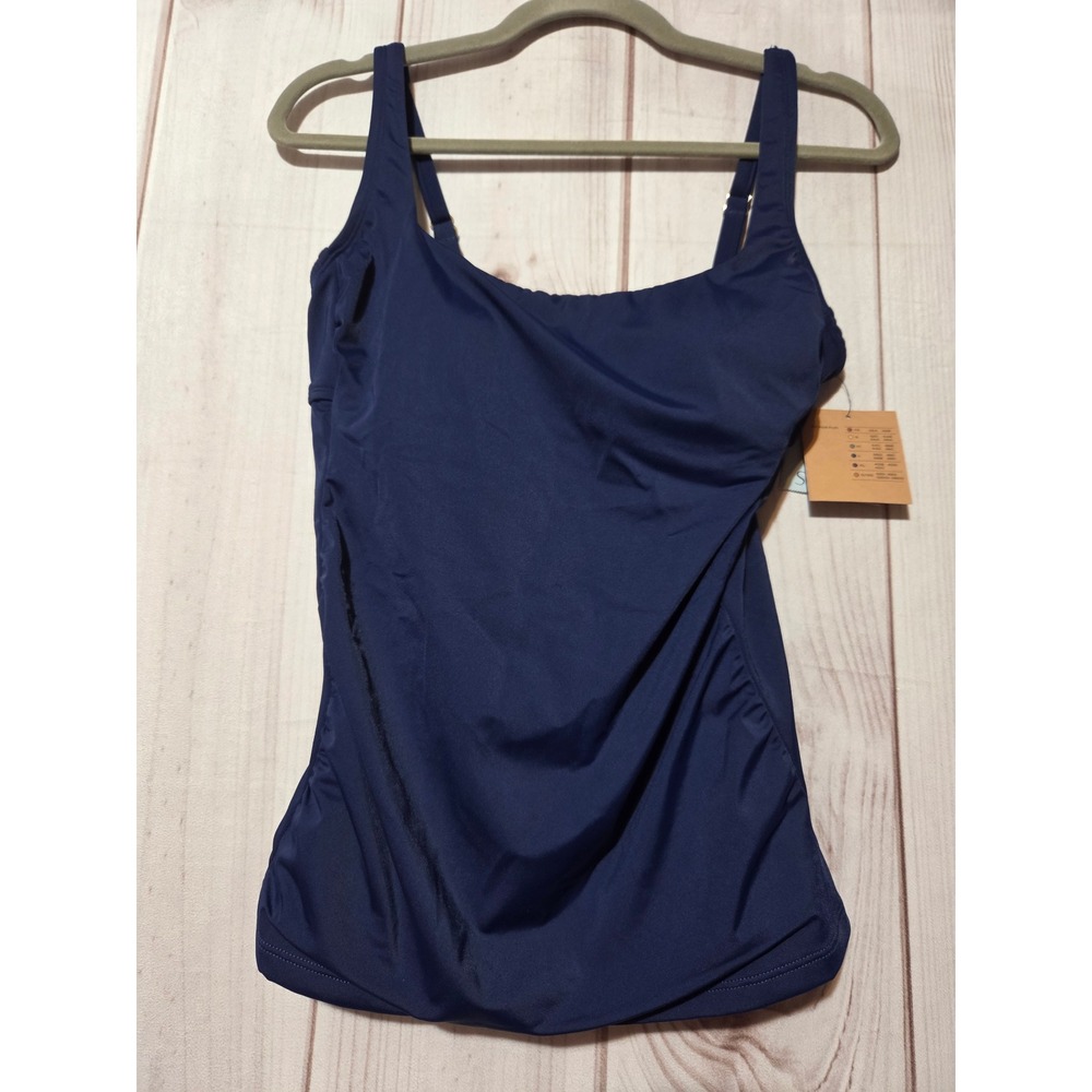 Shade & Shore Womens Navy Blue Tankini Swim Top Removable Pads Size M 8-10